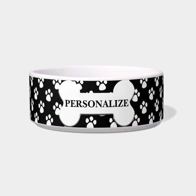 Personalised Black and White Paw Pattern  Bowl (Front)