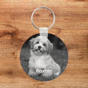 Personalised Black and White Pet Dog Photo  Key Ring