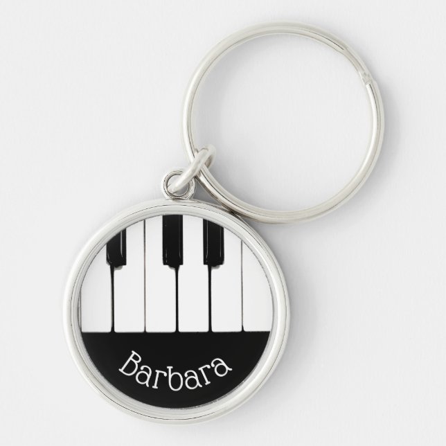 Personalised, Black and White Piano Keys Key Ring (Front)