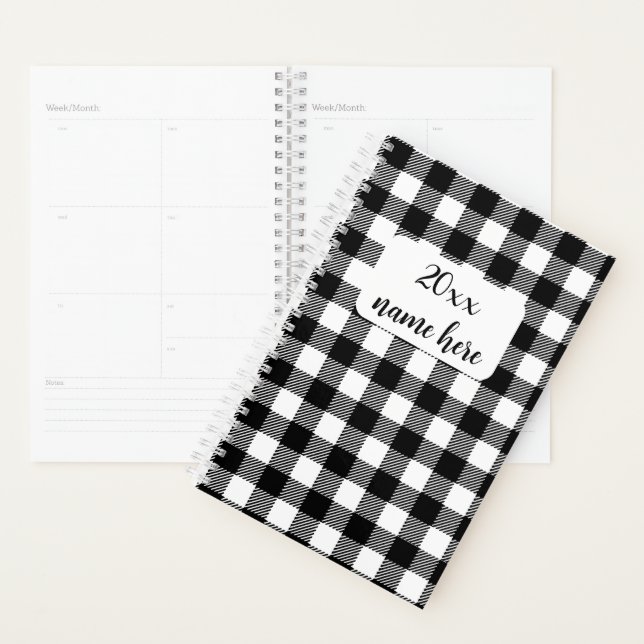 Personalised Black and White Plaid Planner (Display)