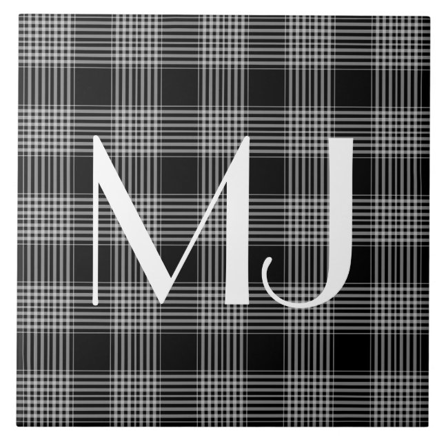 Personalised Black and White Plaid Tartan Pattern Tile (Front)