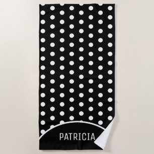 Personalised Black And White Polka Dot Beach Towel