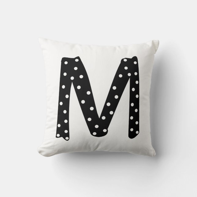 Personalised Black and White Polka Dot Letter M Cushion (Front)