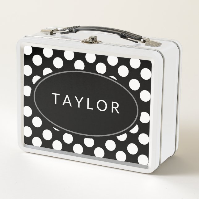 Personalised Black and White Polka Dot Lunchbox (Front)