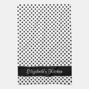 Personalised Black and White Polka Dot Tea Towel