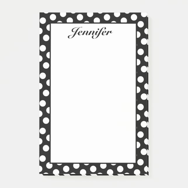 Personalised Black and White Polka Dots Post-it Notes (Front)