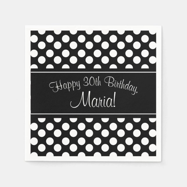 Personalised Black and White PolkaDot Paper Napkin (Front)