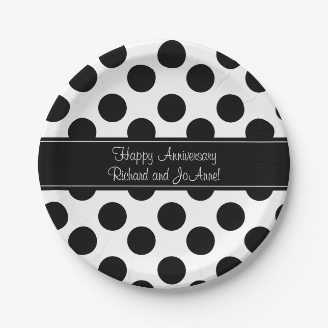 Personalised Black and White PolkaDot Paper Plates (Front)