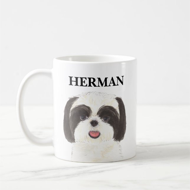 Personalised Black and White Shih Tzu Coffee Mug (Left)