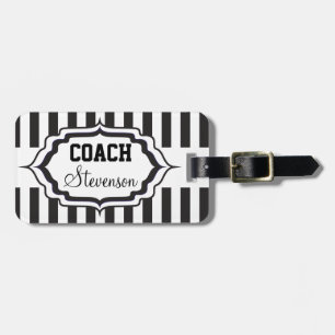 Personalised Black and White Stripe Coach Luggage Tag