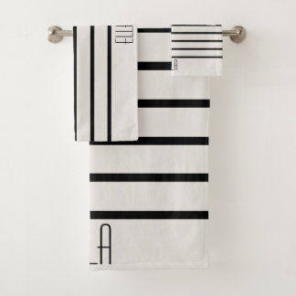 Personalised Black And White Striped Bath Towel Set