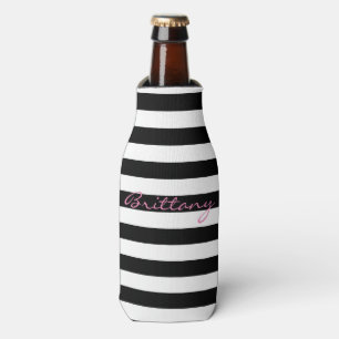 Personalised Black and White Striped Bottle Cooler