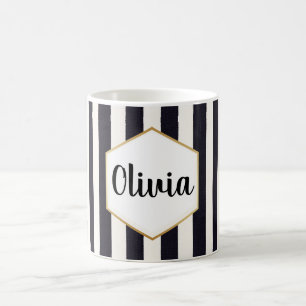 Personalised Black and White Striped Coffee Mug