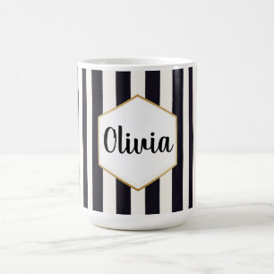 Personalised Black and White Striped Coffee Mug