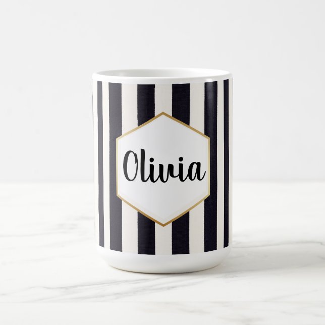 Personalised Black and White Striped Coffee Mug (Center)
