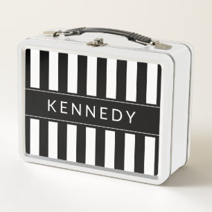 Personalised Black and White Striped Lunchbox