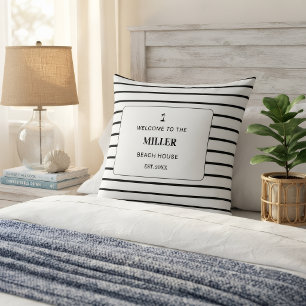 Personalised Black and White Striped Outdoor Cushion