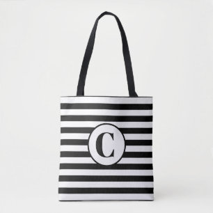 Personalised Black And White Striped Tote