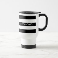 Personalised Black and White Striped Travel Mug