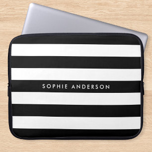 Personalised Black and White Stripes Laptop Sleeve
