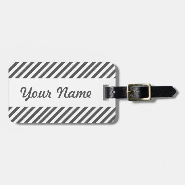 Personalised Black and White Stripes luggage tag (Front Horizontal)