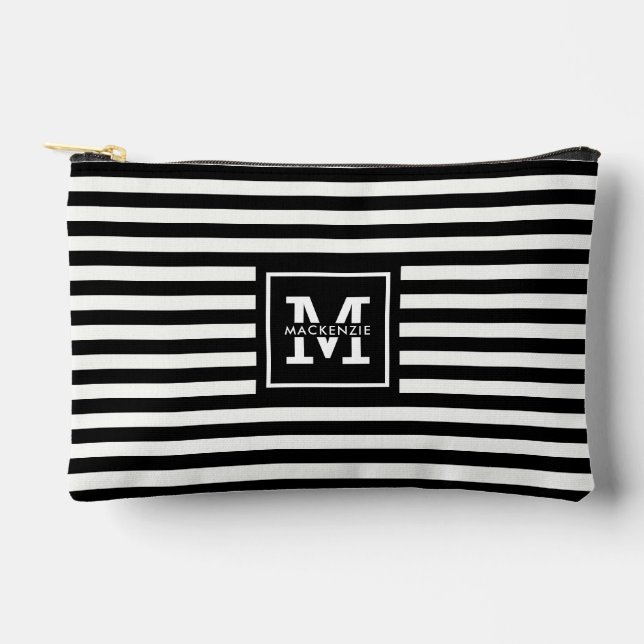 Personalised Black and White Stripes Pattern Accessory Pouch (Front)
