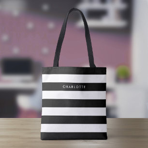 Personalised Black and White Stripes Tote Bag