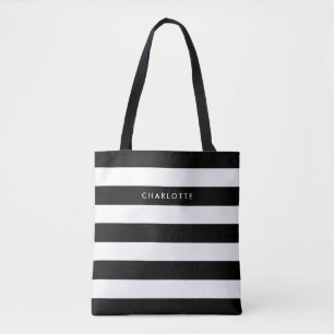 Personalised Black and White Stripes Tote Bag