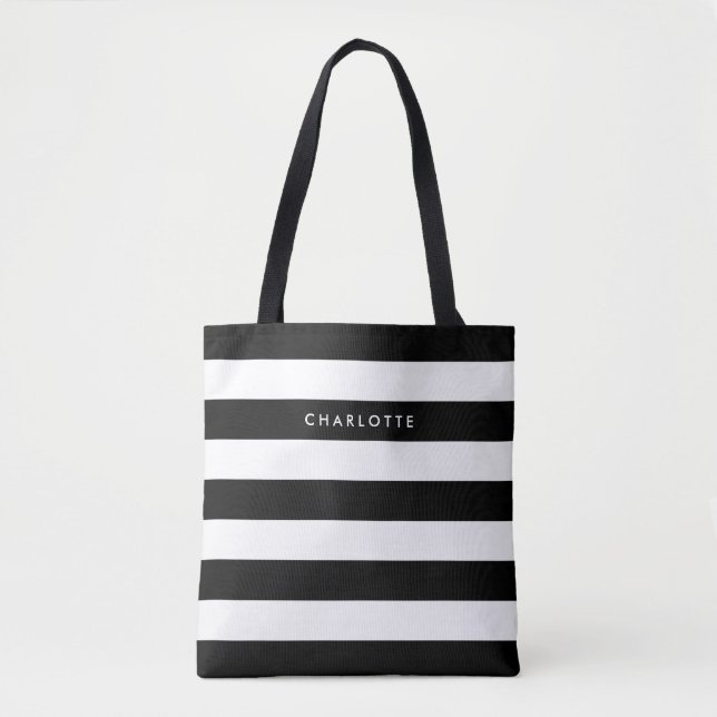 Personalised Black and White Stripes Tote Bag (Front)