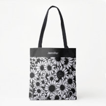 personalised black and white sunflowers tote bag