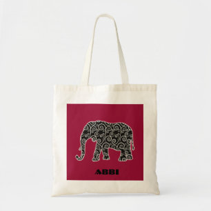 Personalised Black and White Swirl Elephant Tote Bag