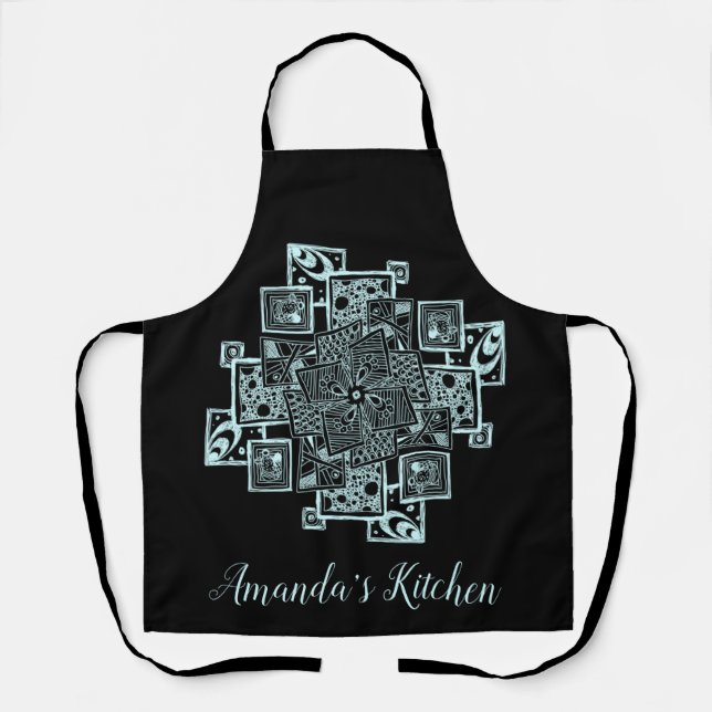 Personalised Black and white textured line tangle Apron (Front)