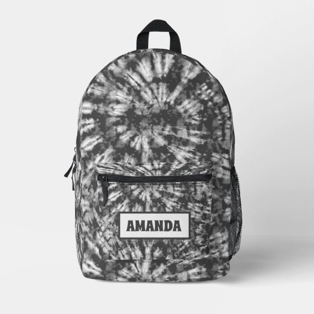 Personalised Black and White Tie Dye Batik Printed Backpack (Front)