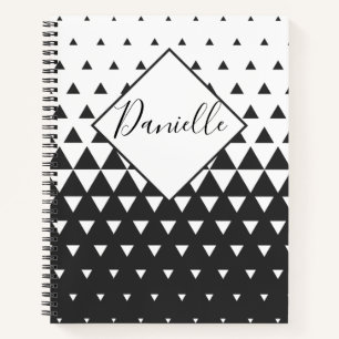 Personalised Black and White Triangle Pattern Name Notebook