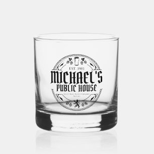 Personalised Black and White Vintage Pub Sign Whiskey Glass