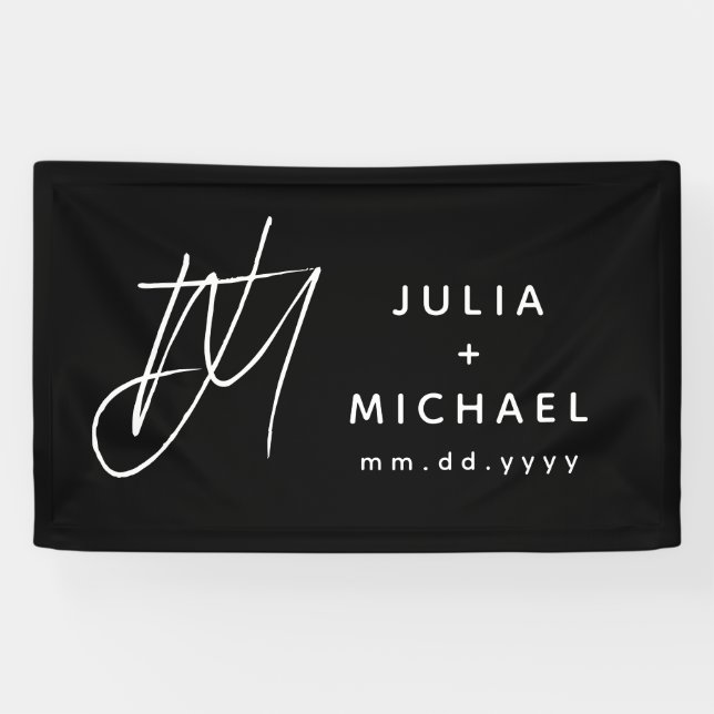 Personalised Black and White Wedding Banner (Horizontal)