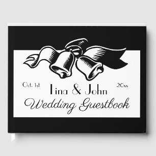 Personalised Black And White Wedding Bells Guest Book
