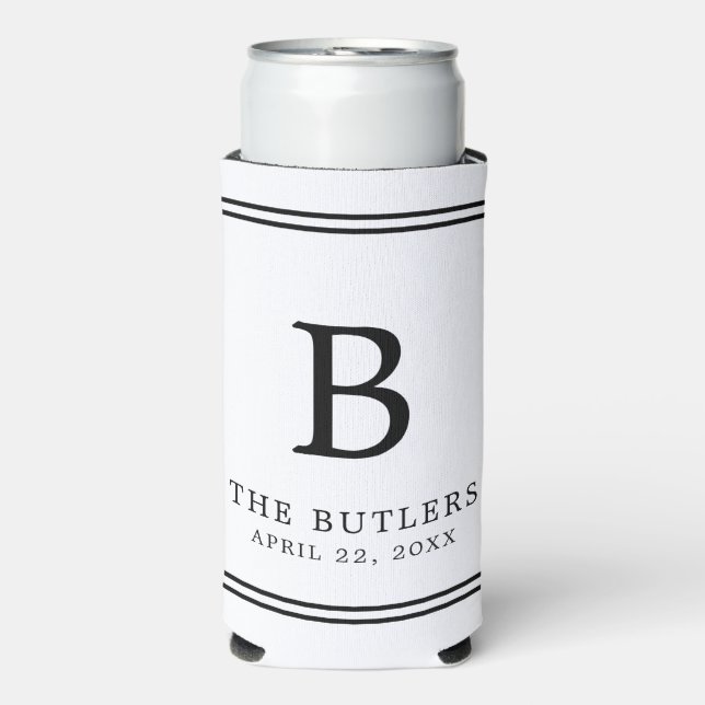 Personalised Black and White Wedding Can Cooler (Seltzer Front)