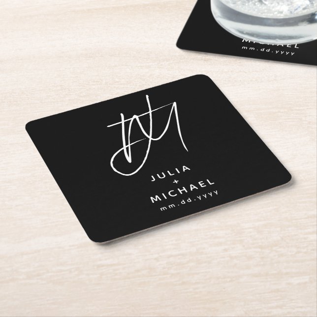 Personalised Black and White Wedding Paper Coaster (Angled)