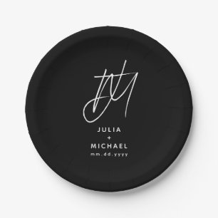 Personalised Black and White Wedding Paper Plate
