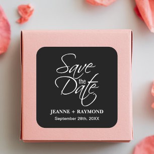 Personalised Black and White Wedding Save the Date Square Sticker