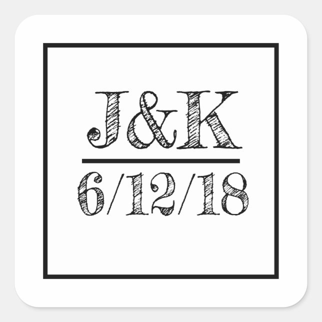 Personalised Black and White Wedding Stickers (Front)