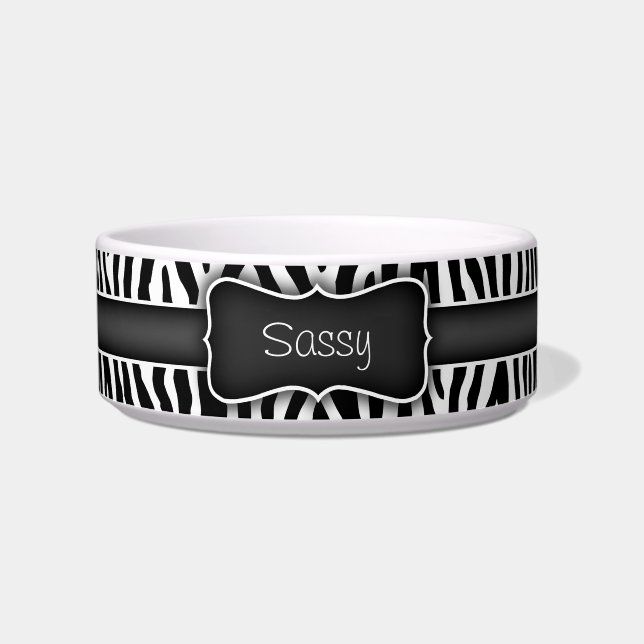 Personalised Black and White Zebra Pattern Bowl (Front)