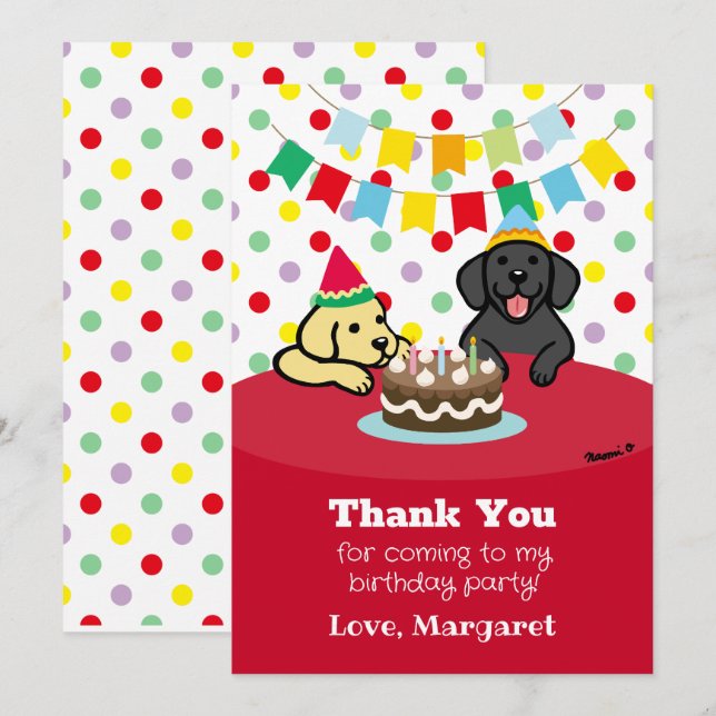 Personalised Black and Yellow Labradors Birthday Thank You Card (Front/Back)