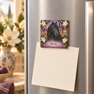 Personalised Black Andalusian Horse Purple Magnet