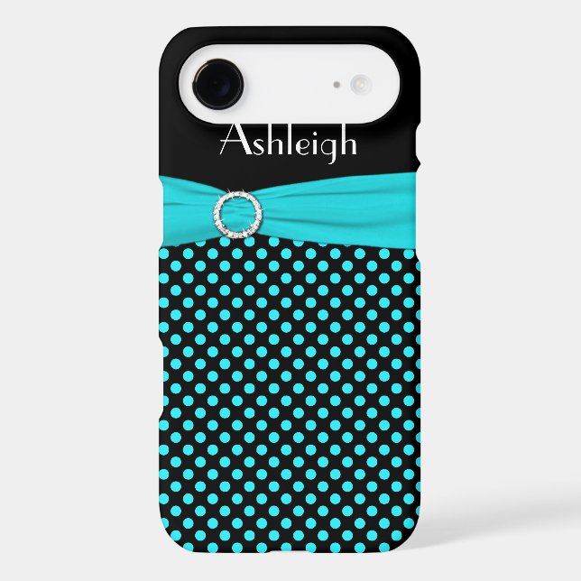 Personalised Black, Aqua Polka Dot iPhone 4 Case (Back)