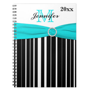 Personalised Black Aqua White Striped Notebook