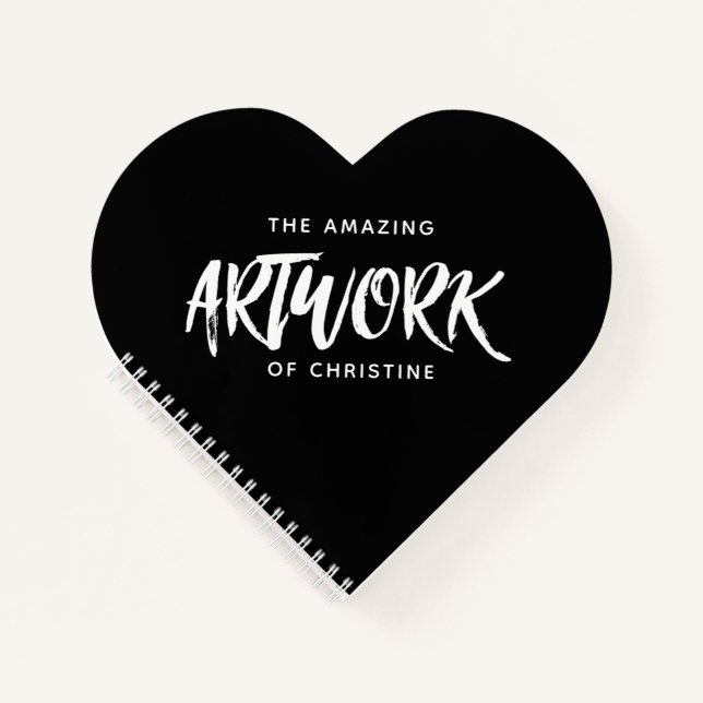 Personalised Black Artist Heart Sketchbook Notebook (Front)