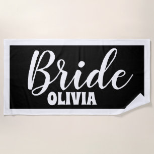 Personalised Black Bachelorette Bride Beach Towel