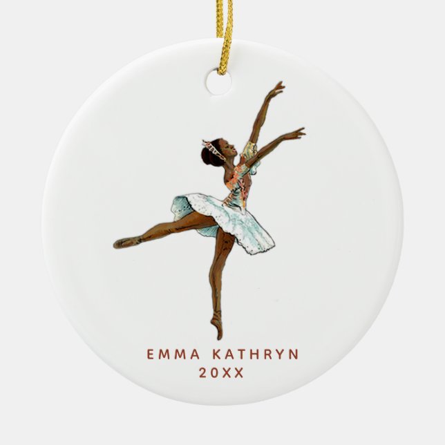 Personalised Black Ballerina Little Girl Dancer Ceramic Tree Decoration (Front)